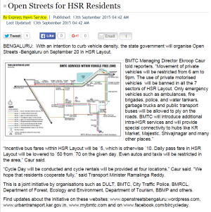 Report on Open Streets in Indian Express on 13.09.2015